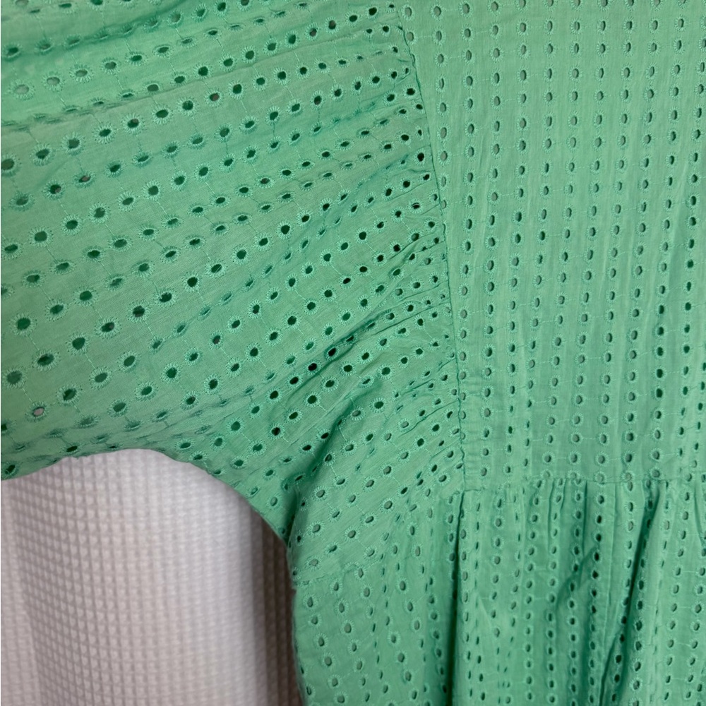 Cal Style Green Cotton Eyelet Midi Dress – Flowy Babydoll, Cottagecore Boho XXL - Picture 7 of 8